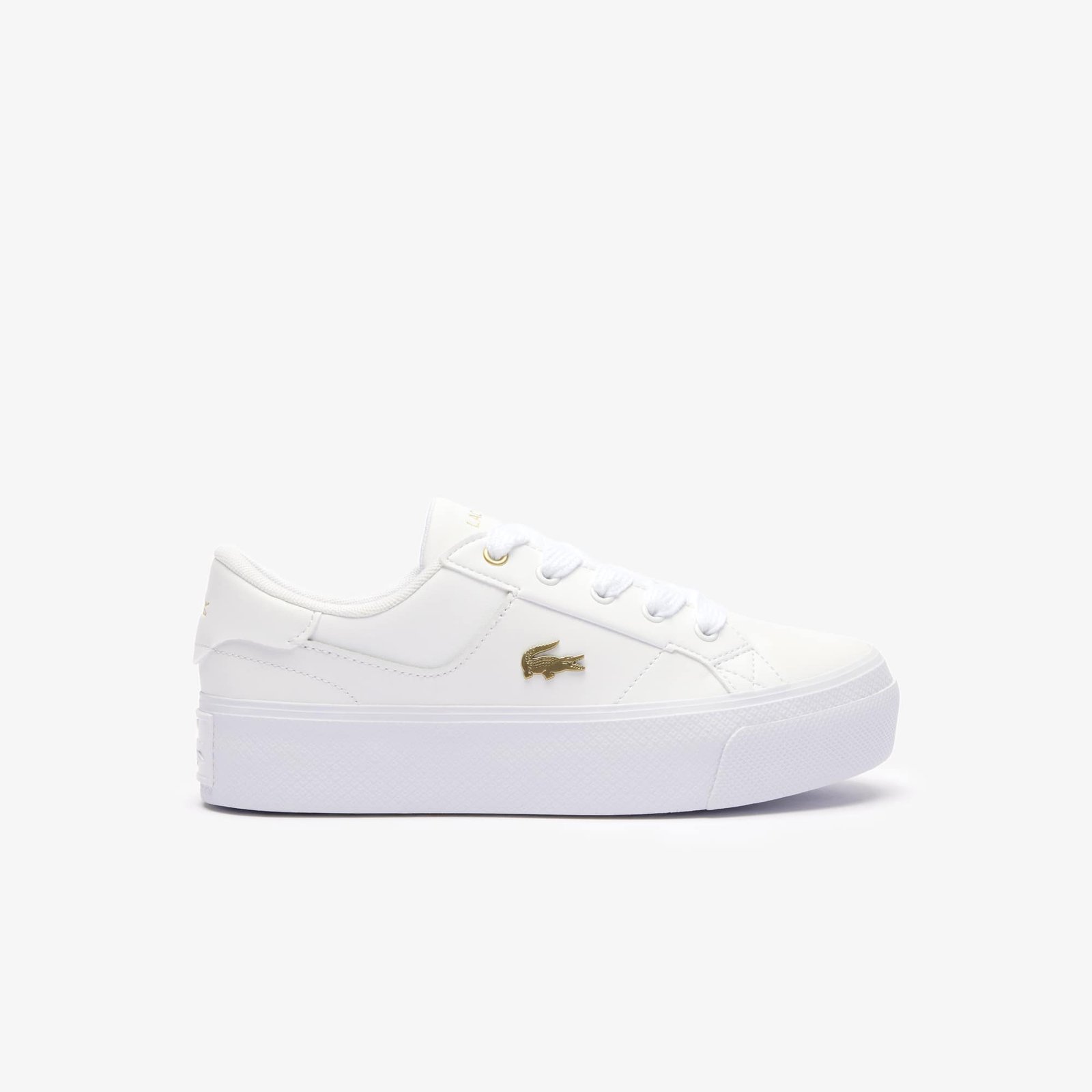 Lacoste Women's Ziane Platform Leather Sneakers Size 3.5 UK White & Gold